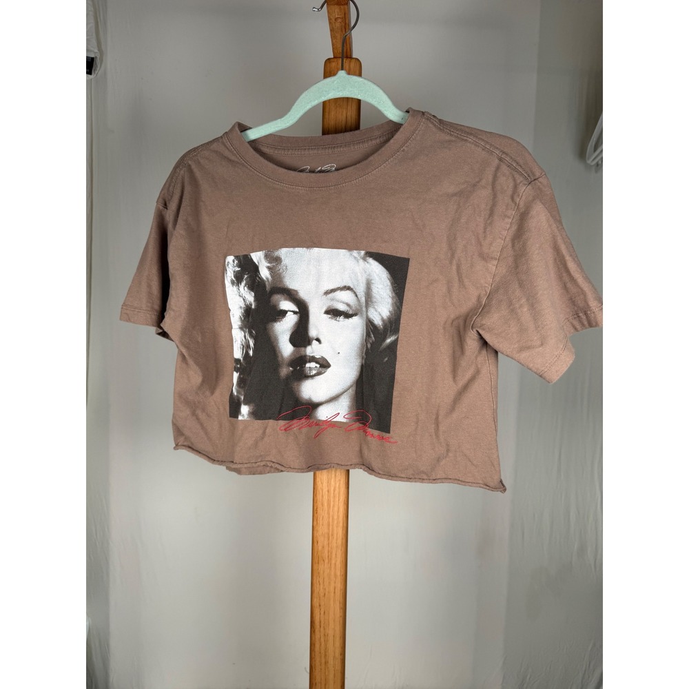 Marilyn Monroe Graphic Crop Top Brown Cotton Short Sleeve Raw Hem Size Medium